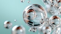 Abstract water bubbles floating in turquoise liquid creating organic shapes and reflections for modern design projects and scientific concepts.
