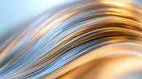 Smooth flowing curves in gold and blue create dynamic abstract background with soft gradient transitions and elegant wave-like motion effect.