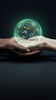 Hands holding glowing digital brain sphere with neural network connections, representing artificial intelligence, innovation, and technology advancement for business solutions.