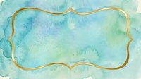 Watercolor wash in soft turquoise and green tones with decorative gold frame border, isolated on white background for design, invitations, and creative projects.