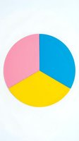 Colorful pie chart with three equal sections in pink blue and yellow on white background for business presentations and data visualization.