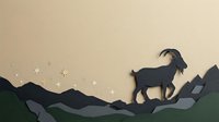 Silhouette of a goat standing on layered mountain terrain with starry night sky, isolated on beige background, suitable for wall art, children's decor, and design projects.