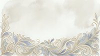 Ornate vintage flourish border with scrolling leaves and swirls in gold and lavender tones on cream background, isolated design element for invitations and decorative layouts.