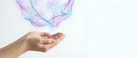 Abstract digital energy waves floating above open palm representing innovation, technology, and creative potential in business concepts.