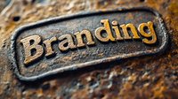 Embossed branding text on weathered leather surface with rich texture and warm lighting for marketing and business identity concepts.