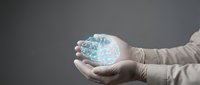 Hands holding glowing digital globe with network connections representing global technology, communication and worldwide connectivity concepts for business.