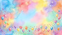Watercolor rainbow gradient background with floating balloons and hearts, perfect for celebrations, invitations, children's designs, and festive event graphics.