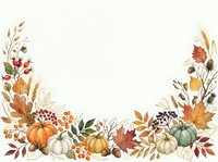 Autumn harvest border with pumpkins, wheat, berries, and fall foliage on isolated white background. Perfect for seasonal designs, invitations, and decorative projects.
