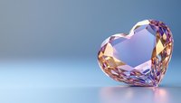 Pink heart-shaped crystal gem on soft blue background with delicate light reflections and shadows, romantic luxury concept for valentines and jewelry design.