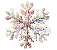 Delicate watercolor snowflake with soft pink, blue and beige tones on white background, perfect for winter holiday designs and seasonal greeting cards.