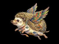 Hedgehog with ornate fantasy wings isolated on transparent background, ready for t-shirt design, stickers, clipart, sublimation and print-on-demand products.
