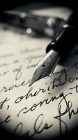 Fountain pen with ornate nib resting on handwritten letter with cursive script, shallow depth of field, monochromatic tones, writing and correspondence concept.