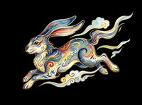 Ornate running rabbit with colorful swirling patterns and flowing clouds, isolated on transparent background, ready for t-shirt design, stickers, and print on demand.