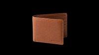 Tan leather bifold wallet isolated on transparent background, ready for e-commerce, product mockups, print-on-demand designs, and digital marketing materials.