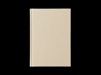 Blank hardcover book with beige linen texture, isolated on transparent background, ready for mockups, stickers, print on demand, and t-shirt design use.