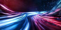 Abstract light trails creating dynamic motion blur with vibrant blue and pink neon streaks flowing through dark space with sparkling stars for technology concepts.