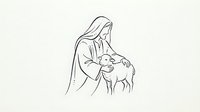 Minimalist line art of Jesus Christ holding a gentle lamb, religious spiritual illustration for Easter and Christian faith designs on neutral background.