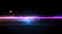 Glowing neon light streak with sparkling particles and bokeh effects on dark background, creating magical atmosphere for abstract design projects.
