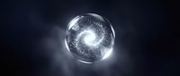 Glowing sphere with swirling particles and light energy inside transparent globe on dark background, suitable for technology, science, and digital design projects.