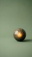 Cracked dark sphere with glowing golden light emerging from interior against muted sage green background, symbolizing innovation and hidden potential for creative projects.