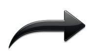Black curved arrow pointing right with glossy finish isolated on white background for presentations, infographics and directional design elements.