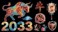Colorful ox and decorative elements isolated on transparent background, ready for t-shirt design, clipart, stickers, print-on-demand products, and sublimation projects celebrating the lunar new year.