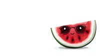 Cool watermelon slice wearing sunglasses on white background. Fun summer fruit character with attitude for seasonal designs and marketing materials.