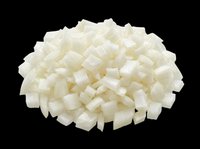 Diced white onion pieces isolated on transparent background, ready for culinary design, recipe graphics, food packaging, cooking blogs, restaurant menus, and print-on-demand kitchen products.