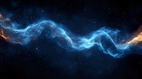 Glowing blue cosmic energy wave flows through dark space against starry background, creating ethereal atmospheric effect for astronomy and science designs.