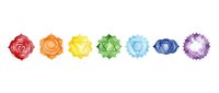 Chakra symbols set with seven colorful energy centers isolated on white background, suitable for wellness, meditation, yoga, and spiritual design projects.