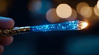 Glowing magical wand with blue sparkles and light effects against dark background, fantasy concept for mystical and enchanted designs.