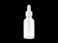 Clear glass dropper bottle with white pipette cap isolated on transparent background, ready for cosmetic, essential oil, serum, and skincare product packaging design, sublimation, and print-on-demand applications.