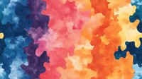 Vibrant watercolor abstract background with blending rainbow colors from deep blue to orange and yellow, featuring organic flowing shapes and soft transitions.