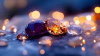 Sparkling gemstones with warm bokeh lights creating magical evening atmosphere for luxury jewelry and precious stone concepts.