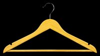 Yellow wooden coat hanger with metal hook isolated on transparent background, ready for clipart, t-shirt design, print-on-demand products, stickers, and sublimation projects.