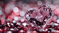 Crystal heart shape on red glittering background with bokeh lights and sparkles, romantic luxury valentine concept for greeting cards and celebrations.