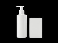 White pump bottle and rectangular box isolated on transparent background, ready for cosmetics, skincare, and beauty product design mockups, packaging templates, and print-on-demand applications.