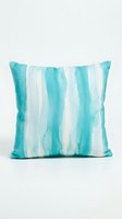 Turquoise and white striped throw pillow with watercolor brush stroke pattern, isolated on white background for home decor and interior design projects.