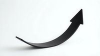 Black curved arrow pointing upward on white background isolated for business growth and success concepts in presentations and marketing materials.
