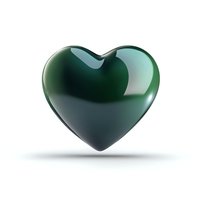 Glossy dark green heart shape with soft shadow on white background, isolated design element for romantic and love concepts.