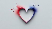 Heart shape with red and blue watercolor splashes on white background for romantic designs, Valentine's Day cards, love themes, wedding invitations.