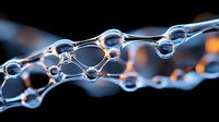 Macro photography of water drops forming chain-like structure with light refraction and bokeh background, showcasing surface tension and natural patterns in nature.