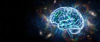 Glowing digital brain with neural networks floating in cosmic space with stars and nebula background for artificial intelligence and neuroscience concepts.
