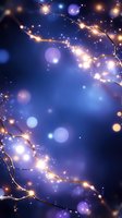 Glowing branches with magical lights and bokeh effects on deep blue background create dreamy atmosphere for holiday designs and festive decorations.