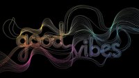 Colorful flowing line art with good vibes text on black background. Abstract wave design for modern graphics and positive energy concepts.