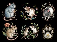 Cute mice and rats with floral botanical elements, isolated on transparent background. Ready for t-shirt design, stickers, clipart, sublimation, print-on-demand products and digital crafts.