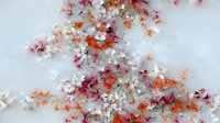 Delicate floral pattern in soft pink, orange and white tones creates dreamy watercolor effect on light background, suitable for romantic wedding stationery and home decor.