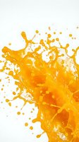 Orange juice splash with droplets isolated on white background for beverage advertising and food design projects.