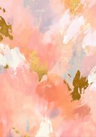 Abstract brushstrokes in pastel pink, peach, and lavender with gold foil accents create an elegant artistic background for luxury design projects.