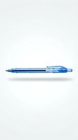 Blue ballpoint pen with transparent barrel and clip isolated on white background, ready for design use on marketing materials, stationery, and office supplies.